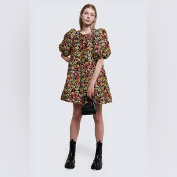 Ganni 3D Jacquard Dress in Meadow Black EU 36/US 4 - Picture 5 of 16